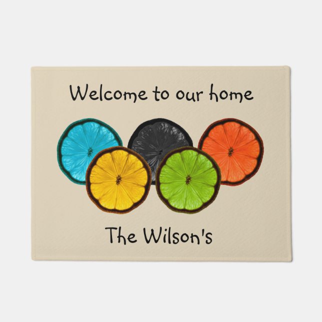 Farbenfrohe Zitrusscheiben Türmatte (Vorderseite)