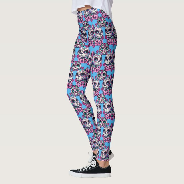 Farbenfrohe Zuckerkatze Muster Leggings (Links)