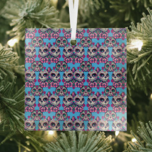 Farbenfrohe Zuckerkatze Muster Ornament Aus Glas