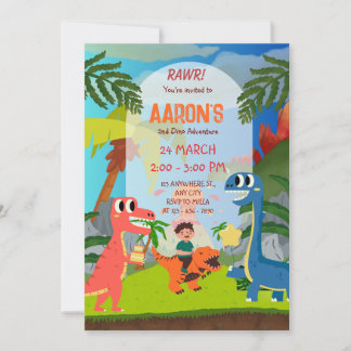 Farbenfrohe Zweite Geburtstagsfeier Dinosaurier Pa Einladung