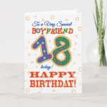 Farbenfroher 18. Geburtstag für Special Boyfriend Karte<br><div class="desc">Eine farbenfrohe 18. Geburtstagskarte für einen "ganz besonderen Freund",  mit einer gemusterten Nummer 18 und dem Wort "Bruder",  mit goldenem Effekt-Konturen,  auf einem leicht strukturierten Hintergrund.</div>