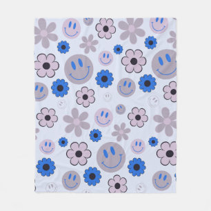 Farbenfroher 70er Groovy Blume Smile Face Pattern Fleecedecke