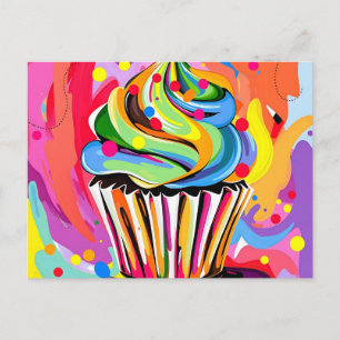 Farbenfroher Abstrakter Cupcake mit lebhaften Hues Postkarte