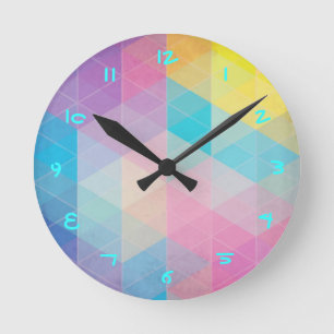 Farbenfroher abstrakter Dreiecke Hintergrund Runde Wanduhr