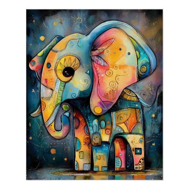 Farbenfroher abstrakter Elefant mit bunten Mustern Poster (Vorderseite)