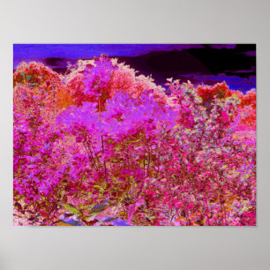 Farbenfroher abstrakter Garten mit violettem Sonne Poster