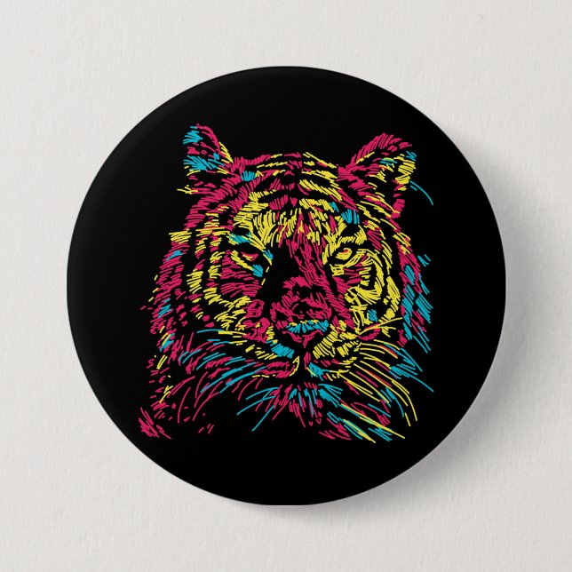 Farbenfroher Abstrakter Neon Tiger Button (Vorderseite)