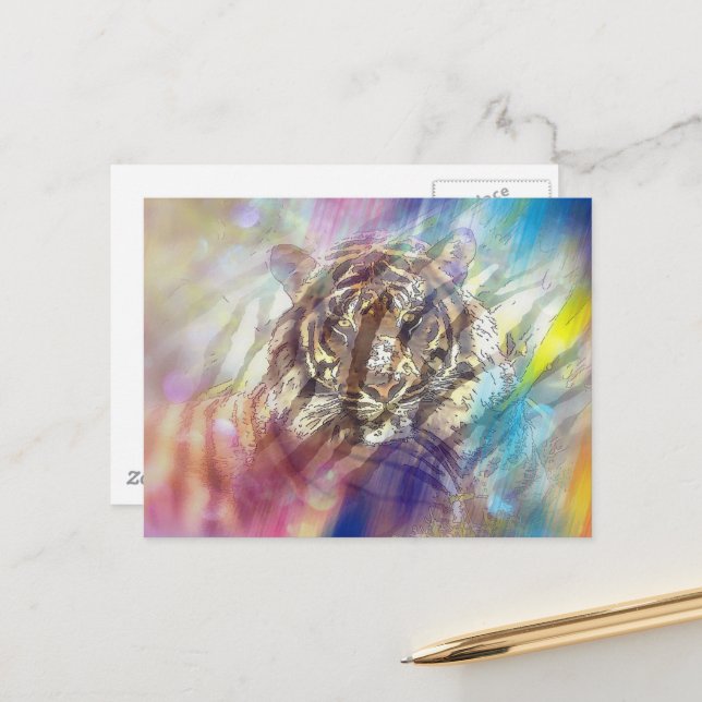 Farbenfroher abstrakter Tiger  Postkarte (Vorderseite/Rückseite Beispiel)