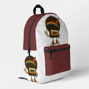 Farbenfroher Afro-Kassette-Charakter-Aufkleber Bedruckter Rucksack