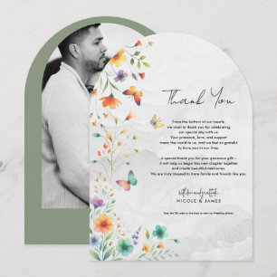 Farbenfroher Aquarell-Blumen-Schmetterling-Dankesc Einladung