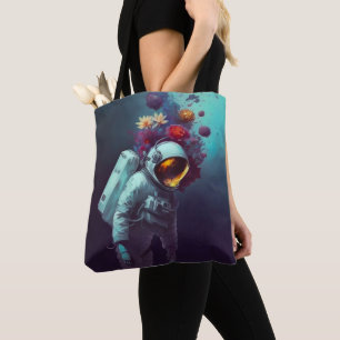 Farbenfroher Astronaut im Weltraum mit Blume Kunst