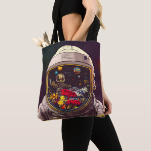 Farbenfroher Astronaut im Weltraum mit Blume Kunst