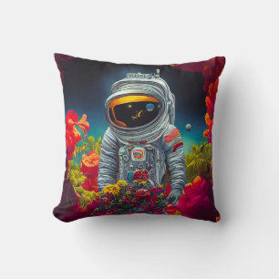 Farbenfroher Astronaut im Weltraum mit Blume Kunst Kissen