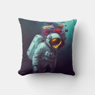 Farbenfroher Astronaut im Weltraum mit Blume Kunst Kissen