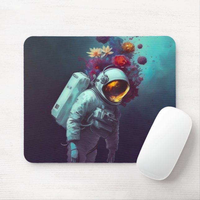 Farbenfroher Astronaut im Weltraum mit Blume Kunst Mousepad (Mit Mouse)