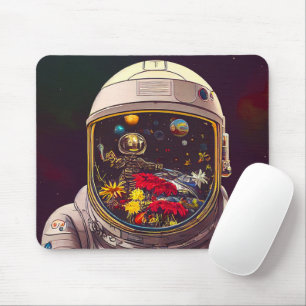 Farbenfroher Astronaut im Weltraum mit Blume Kunst Mousepad