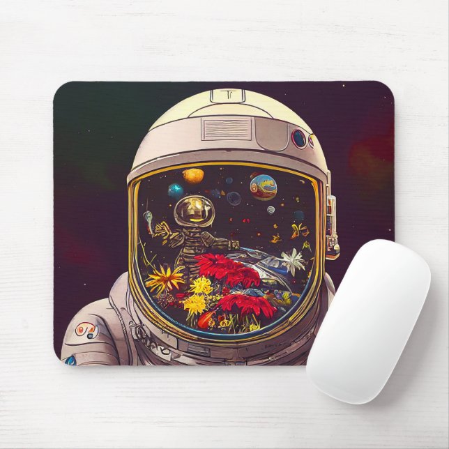 Farbenfroher Astronaut im Weltraum mit Blume Kunst Mousepad (Mit Mouse)
