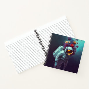 Farbenfroher Astronaut im Weltraum mit Blume Kunst Notizbuch