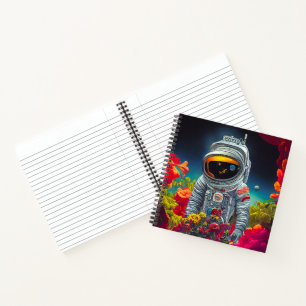 Farbenfroher Astronaut im Weltraum mit Blume Kunst Notizbuch