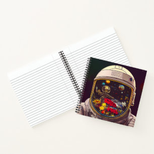 Farbenfroher Astronaut im Weltraum mit Blume Kunst Notizbuch
