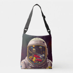Farbenfroher Astronaut im Weltraum mit Blume Kunst Tragetaschen Mit Langen Trägern