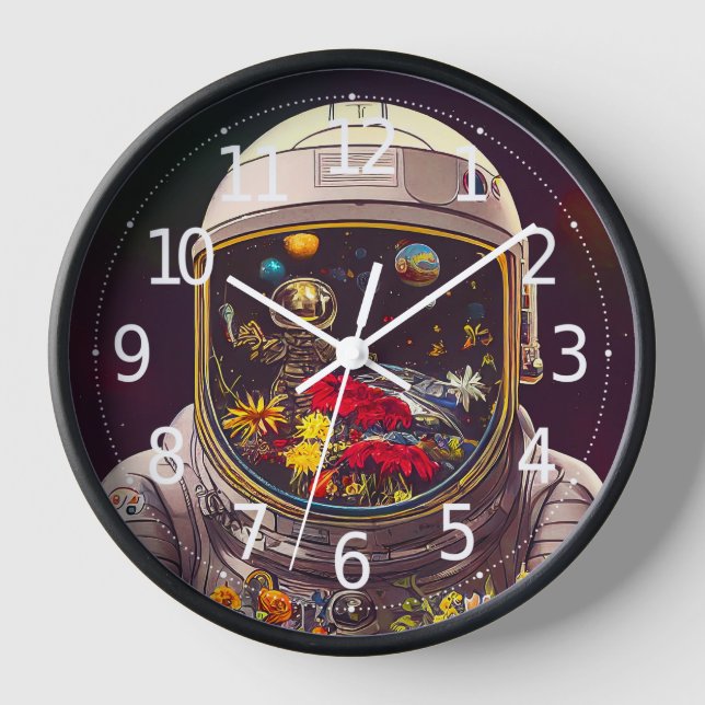 Farbenfroher Astronaut im Weltraum mit Blume Kunst Uhr (Vorderseite)