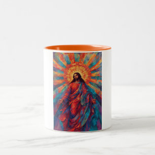 Farbenfroher auferstandener Jesus christlicher Kaf Zweifarbige Tasse