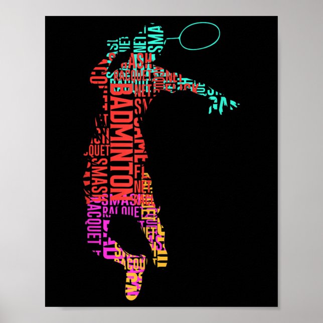 Farbenfroher Badminton Player _ Shuttle Racket _ B Poster (Vorne)
