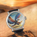 Farbenfroher Bald Eagle Classic Patriot Armbanduhr<br><div class="desc">Eine farbenfrohe Malerei eines Landungsadlers mit ausgebreiteten Flügeln. Wunderschön für Vogelliebhaber und vor allem für diejenigen,  die die USA Liebe.</div>
