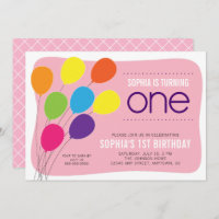 Farbenfroher Ballon auf Pink Girl's 1. Geburtstag