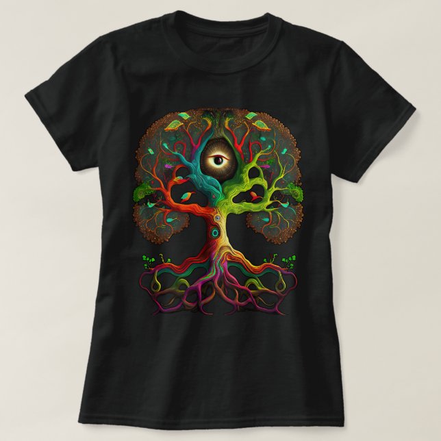 Farbenfroher Baum Alle sehen Augenzauberkunst T-Shirt (Design vorne)