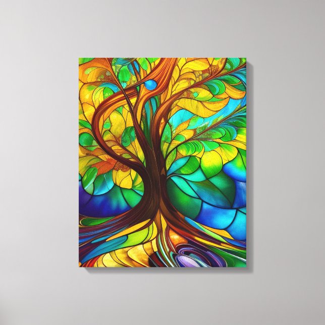 Farbenfroher Baum aus festem Glas Leinwanddruck (Vorderseite)