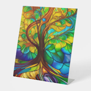 Farbenfroher Baum aus festem Glas Sockelschild