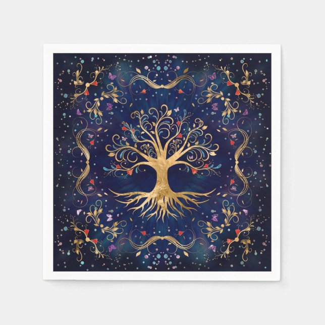 Farbenfroher Baum des Lebens - Yggdrasil Serviette (Vorderseite)