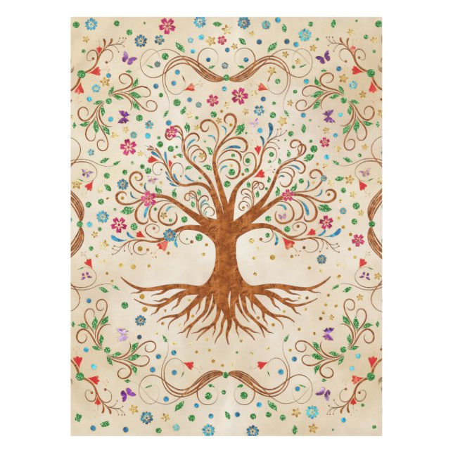 Farbenfroher Baum des Lebens - Yggdrasil Tischdecke (Vorderseite)