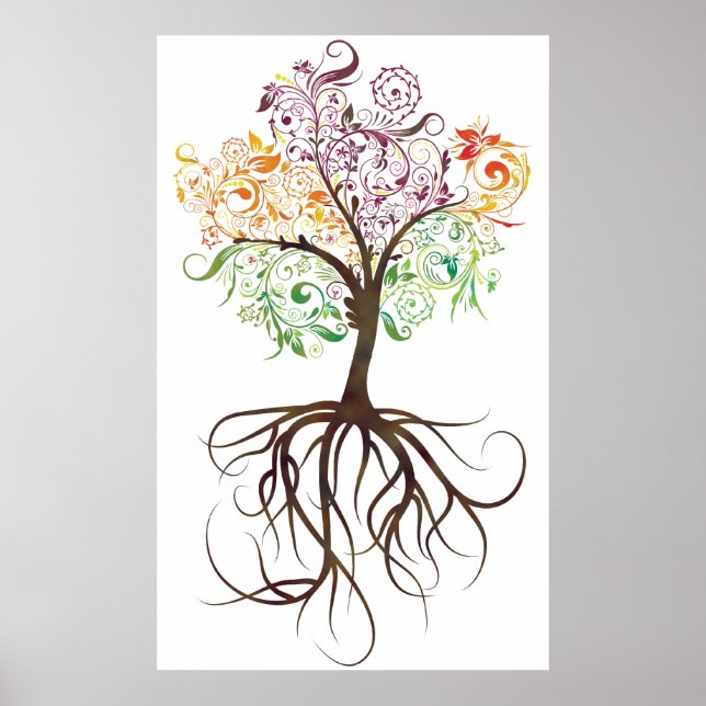 Farbenfroher Baum mit Roots Poster (Vorne)