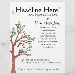 Farbenfroher Baum mit Vogelnest Flyer