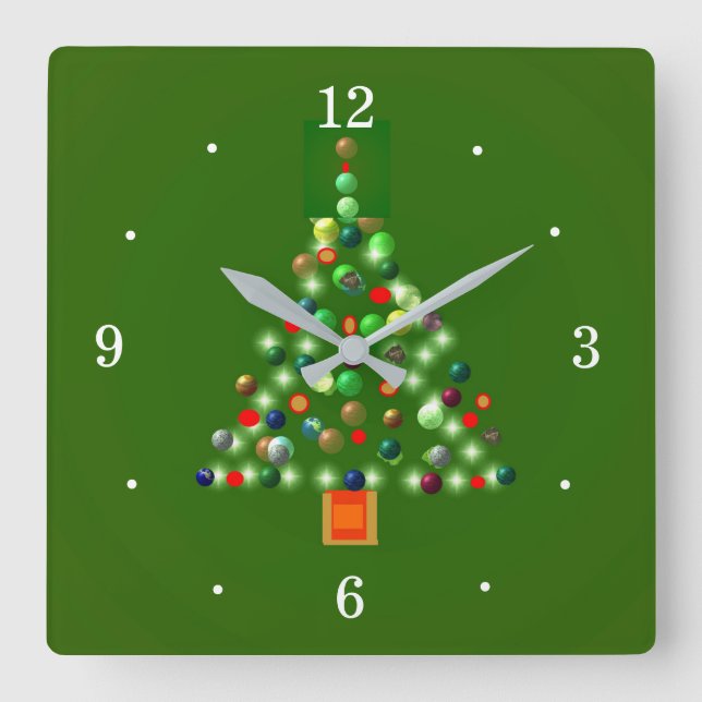 Farbenfroher Baum> Weihnachtsuhren Quadratische Wanduhr (Vorderseite)