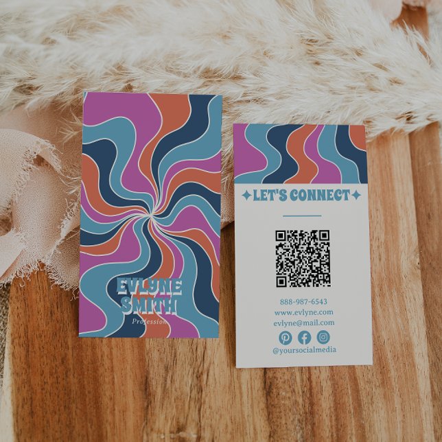 Farbenfroher Blue Pink Orange QR Code Groovy Trend Visitenkarte (Von Creator hochgeladen)