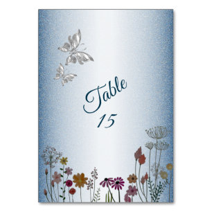 Farbenfroher Blumen Garten Blau Glitter Hochzeitsf Tischnummer