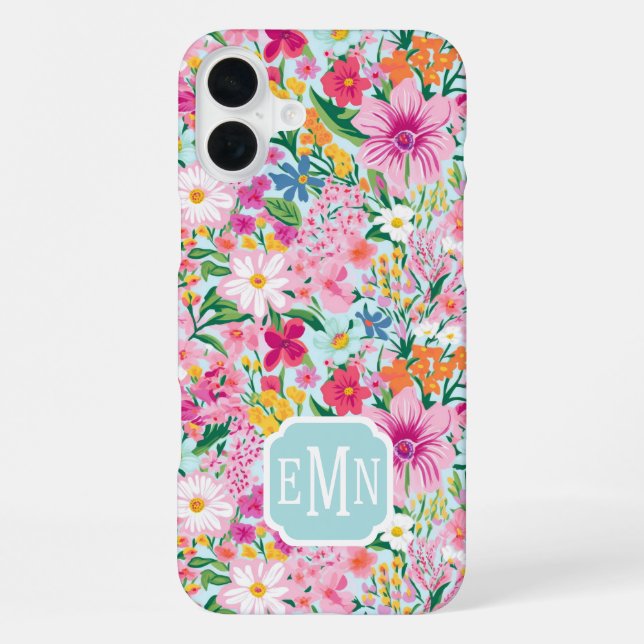 Farbenfroher Blumen-Garten-Monogramm iPhone Hülle (Rückseite)