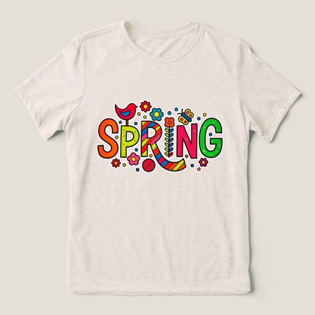 Farbenfroher Blumen- und Vogel-Frühling Tri-Blend Shirt (Design Vorderseite)