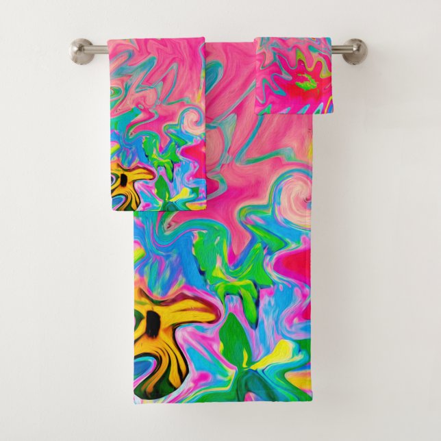 Farbenfroher Blumengarten Abstrakte Collage Badhandtuch Set (Insitu)