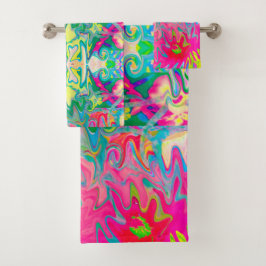 Farbenfroher Blumengarten Abstrakte Collage Badhandtuch Set