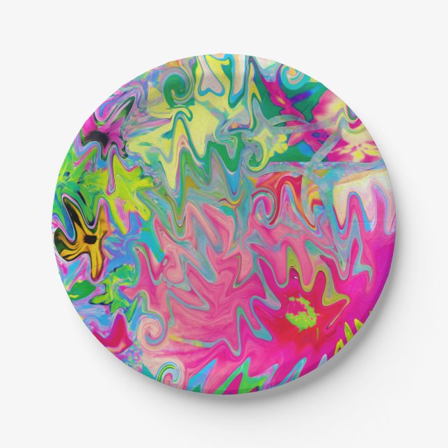 Farbenfroher Blumengarten Abstrakte Collage Pappteller (Vorderseite)