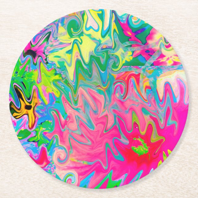 Farbenfroher Blumengarten Abstrakte Collage Runder Pappuntersetzer (Vorderseite)