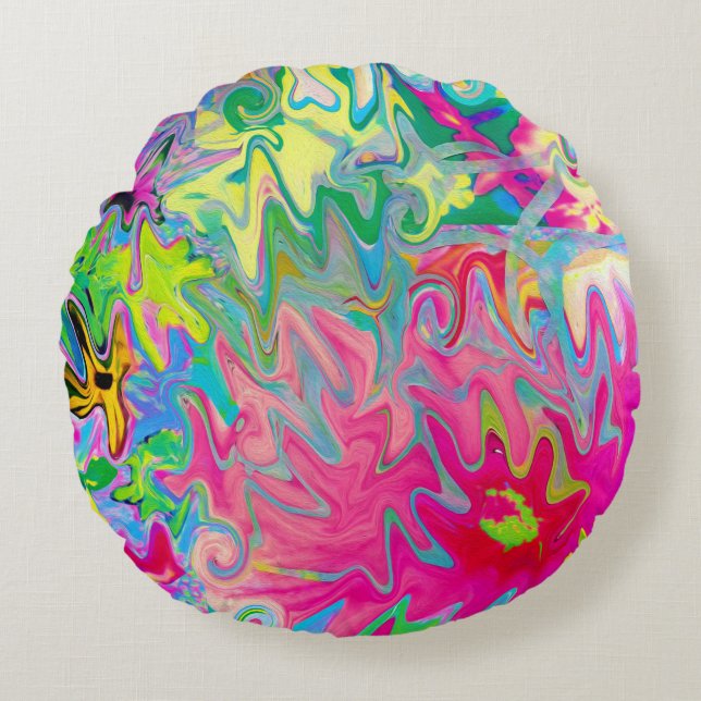 Farbenfroher Blumengarten Abstrakte Collage Rundes Kissen (Vorderseite)