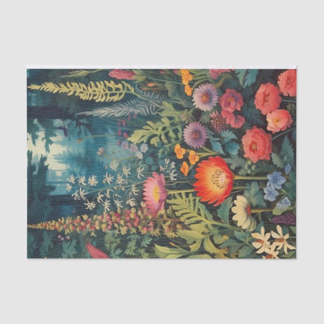 Farbenfroher Blumengarten im Wald Illustration Seidenpapier (Vorderseite)
