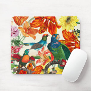 Farbenfroher Blumengarten mit schönen Vögeln  Mousepad