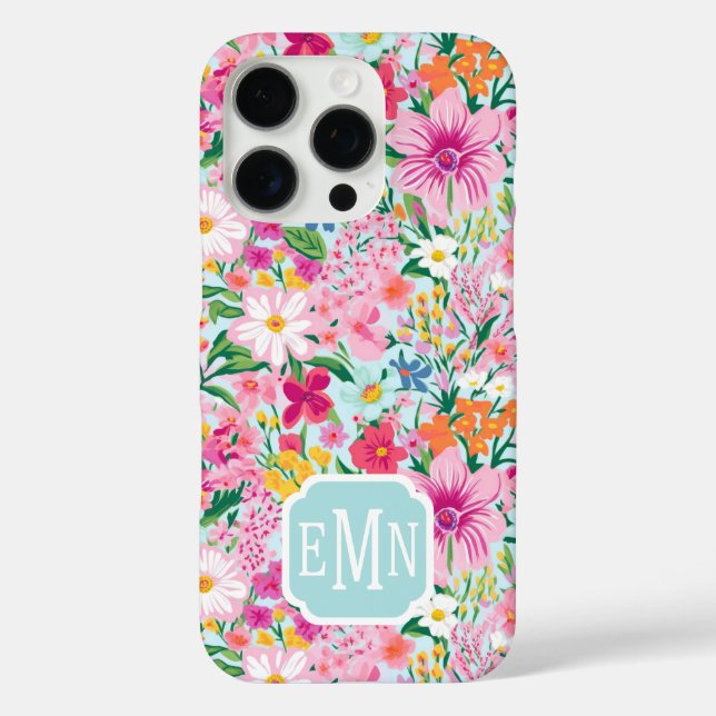 Farbenfroher Blumengarten-Monogramm Case-Mate iPhone Hülle (Rückseite)